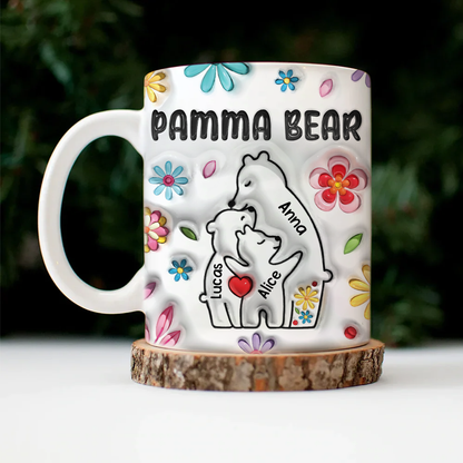 Mama Bear Floral Style - Birthday, Loving Gift For Mom, Mother, Grandma, Grandmother - 3D Inflated Effect Printed Mug, Personalized White Edge-to-Edge Mug