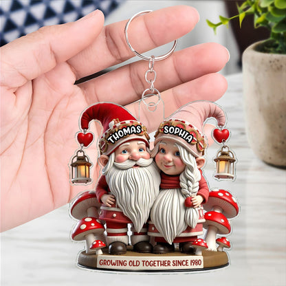 3D Effect Valentine's Gnome Couple Personalized Acrylic Keychain, Valentine's Day Gift For Him, For Her, Husband, Wife