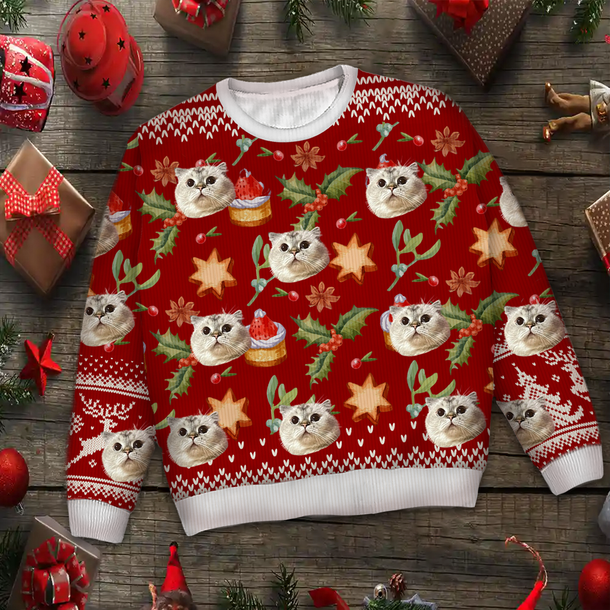 Custom Photo Family Dog Cat Face - Christmas Gift For Pet Lovers, Family Members - Personalized Unisex Ugly Sweater