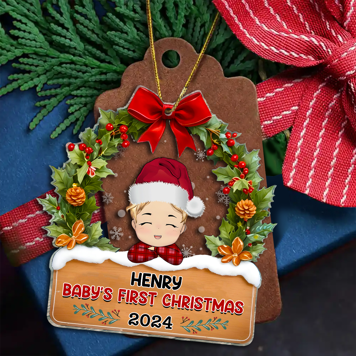 Merry Baby First Christmas - Personalized Custom Shaped Acrylic Ornament