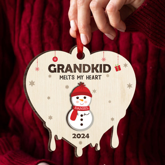 Snowman Grandkids Melt My Heart - Personalized Wooden Ornament