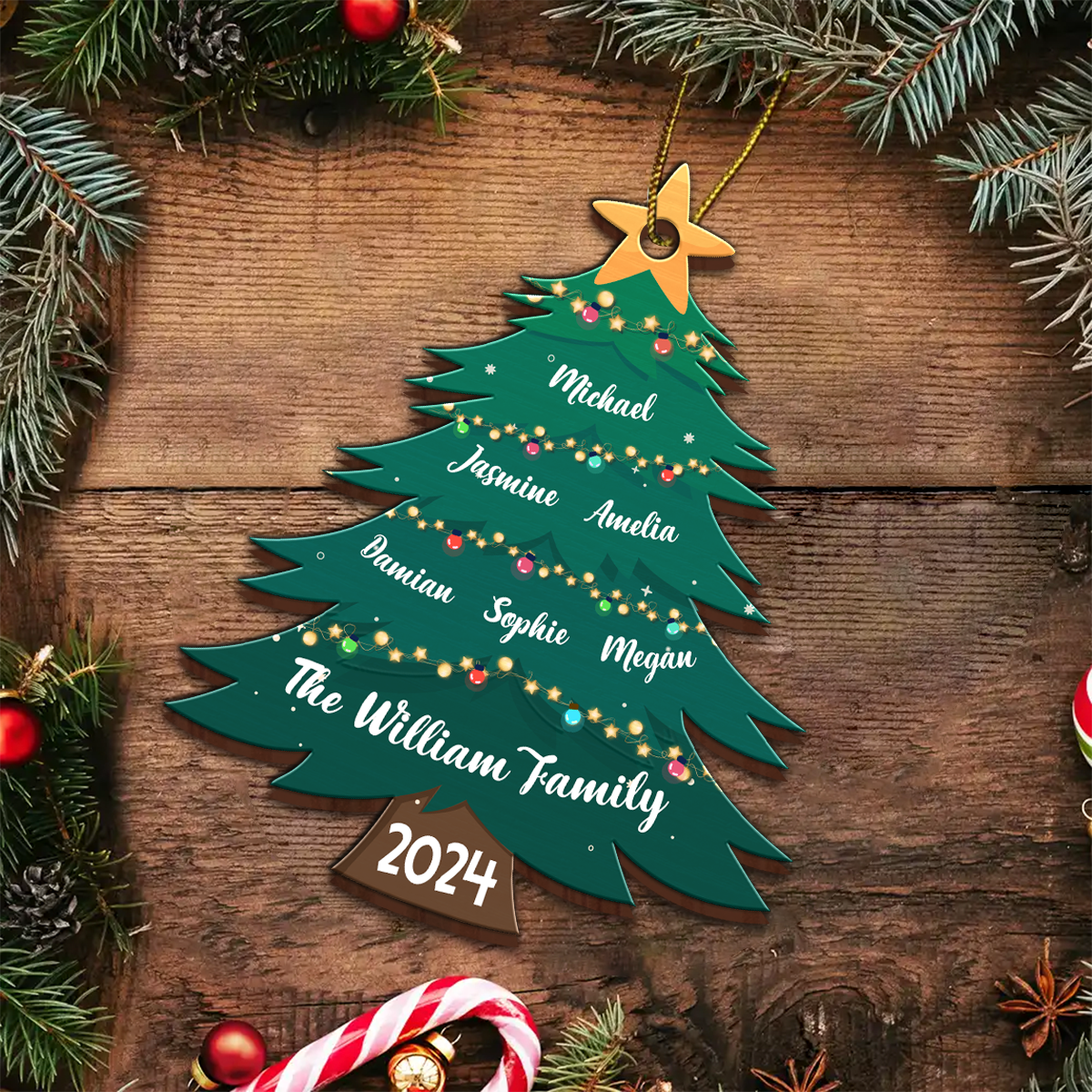 Christmas Tree Family - Personalized Custom Shaped Wooden Ornament