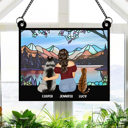 Girl And Her Dog On The Beach - Personalized Window Hanging Suncatcher Ornament