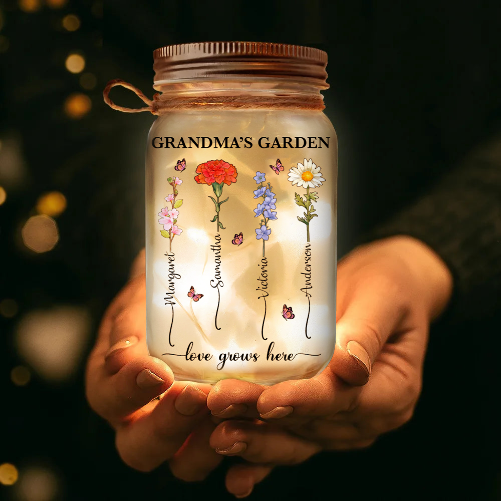 Grandma's Garden Birth Flower - Personalized Mason Jar Light