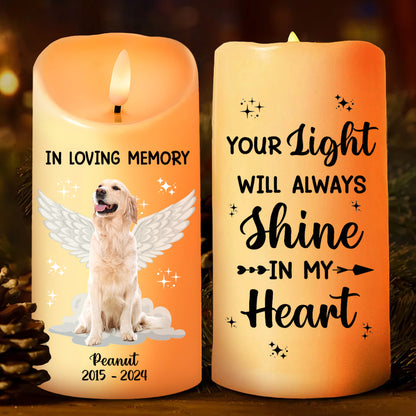 Custom Photo Dog Cat Pet Memorial Your Light Will Always Shine In My Heart - Personalized Flameless LED Candle