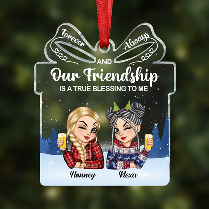 Our Friendship Is A True Blessing Christmas Besties - Personalized Custom Shaped Acrylic Ornament