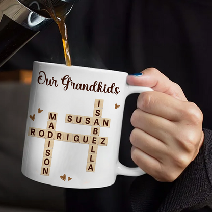 Grandkids Crossword Puzzle Art Personalized Mug, Gift For Grandma, Gift For Mom