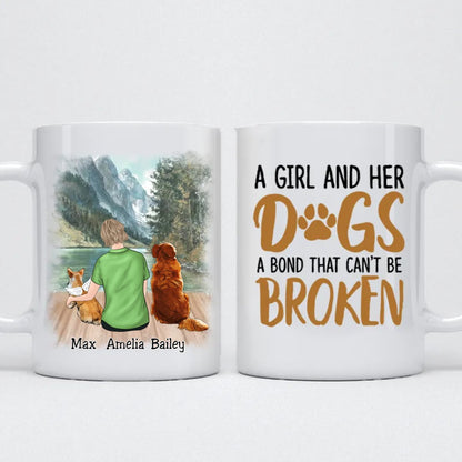 A Girl And Her Dogs, A Bond That Can't Be Broken - Personalized Mug - Makezbright Gifts