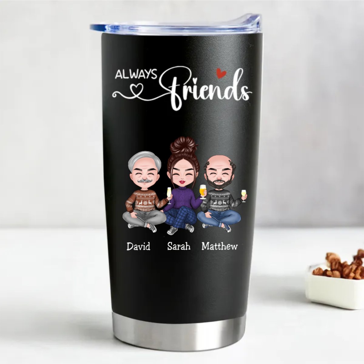 Always Friends 20oz Personalized Steel Tumbler - Blue - Makezbright Gifts