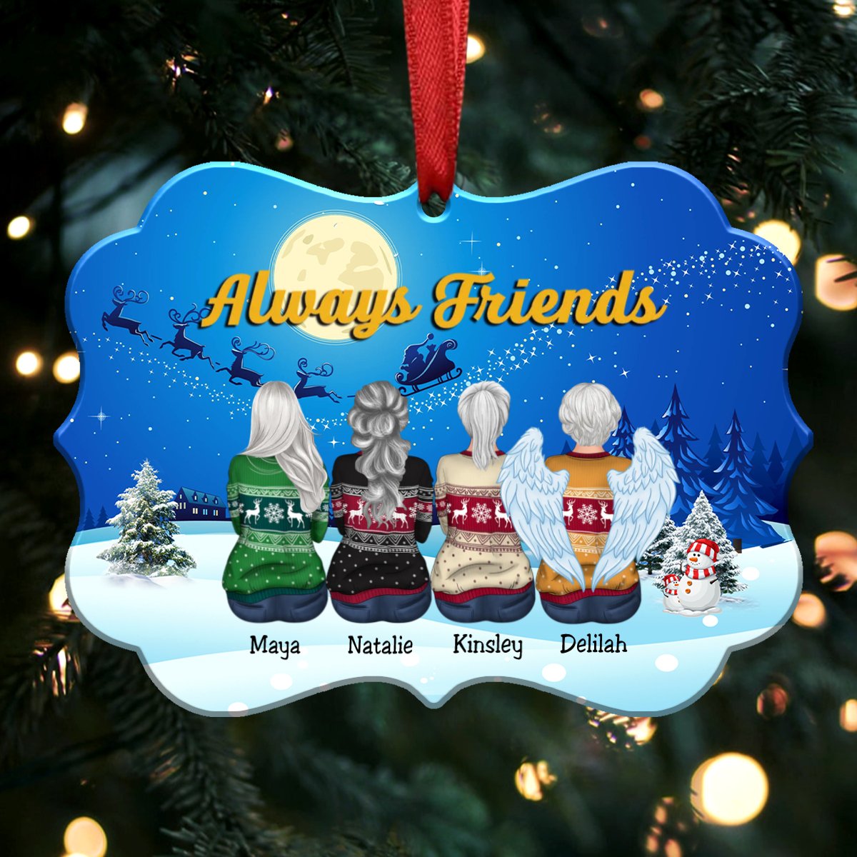 Always Friends - Personalized Christmas Ornament (Moon) - Makezbright Gifts