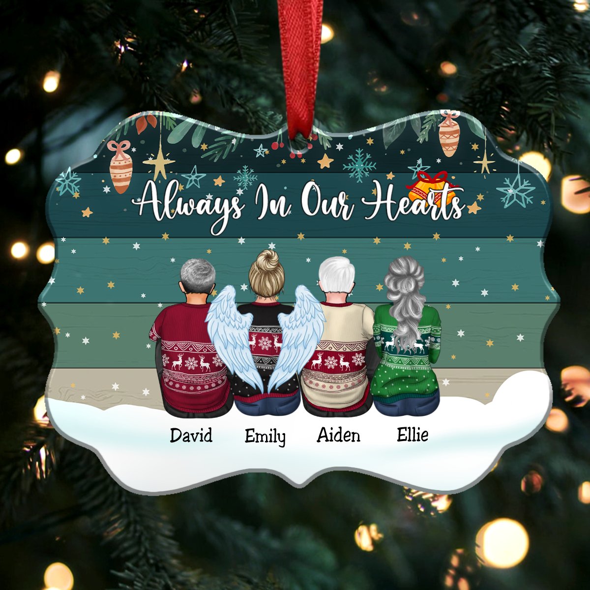 Always In Our Hearts - Personalized Christmas Ornament (Green) - Makezbright Gifts