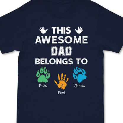 Awesome Dad, Grandpa Belongs To - Personalized T - shirt - Gift For Dad - Hand Prints - Makezbright Gifts