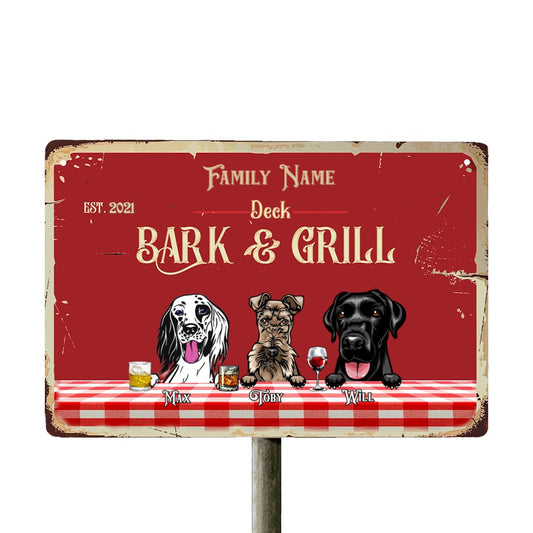 Backyard Bark & Grill Dog Funny Personalized Metal Sign - Makezbright Gifts