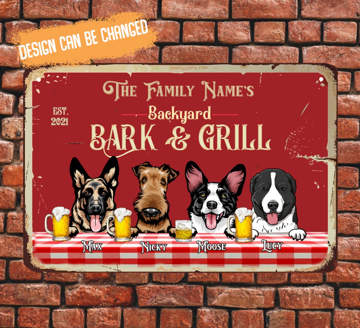 Backyard Bark & Grill Dog Funny Personalized Metal Sign - Makezbright Gifts