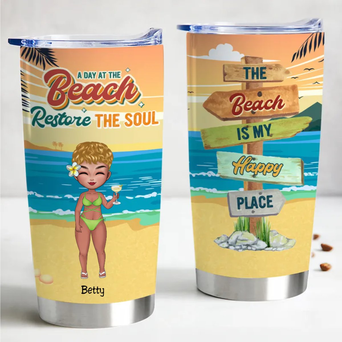 Beach Vibes 20oz Personalized Tumbler - Stay Refreshed On The Go - Makezbright Gifts