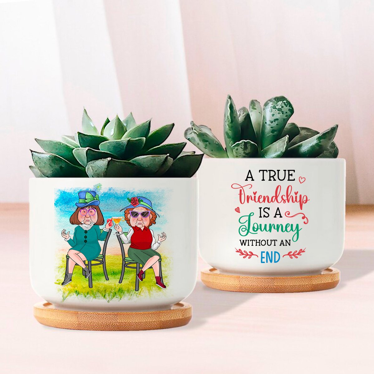 Best Friends - True Friendship Is A Journey - Personalized Flowerpot - Makezbright Gifts