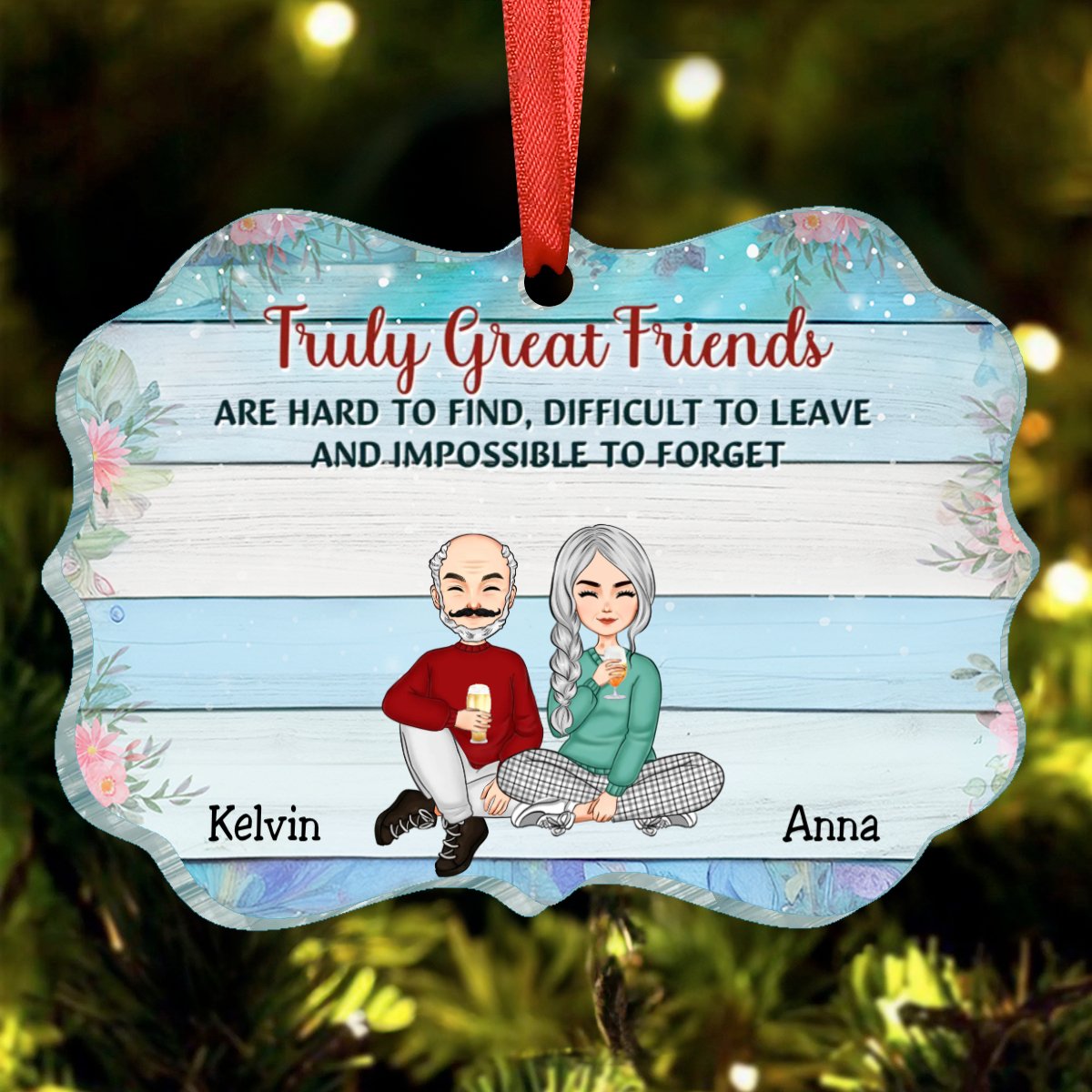 Best Friends - Truly Great Friends Are Hard To Find - Personalized Christmas Ornament (TT) - Makezbright Gifts