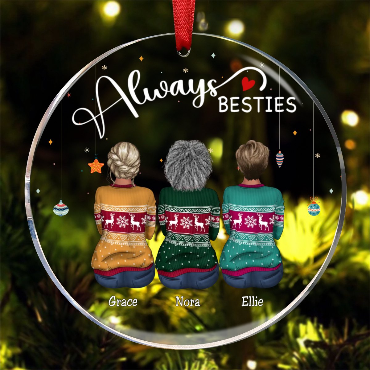 Besties - Always Besties - Personalized Circle Ornament - Makezbright Gifts