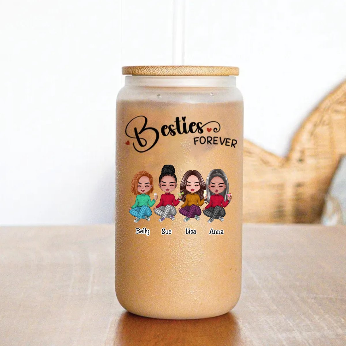 Besties - Besties Forever - Personalize Glass Can (AA) - Makezbright Gifts