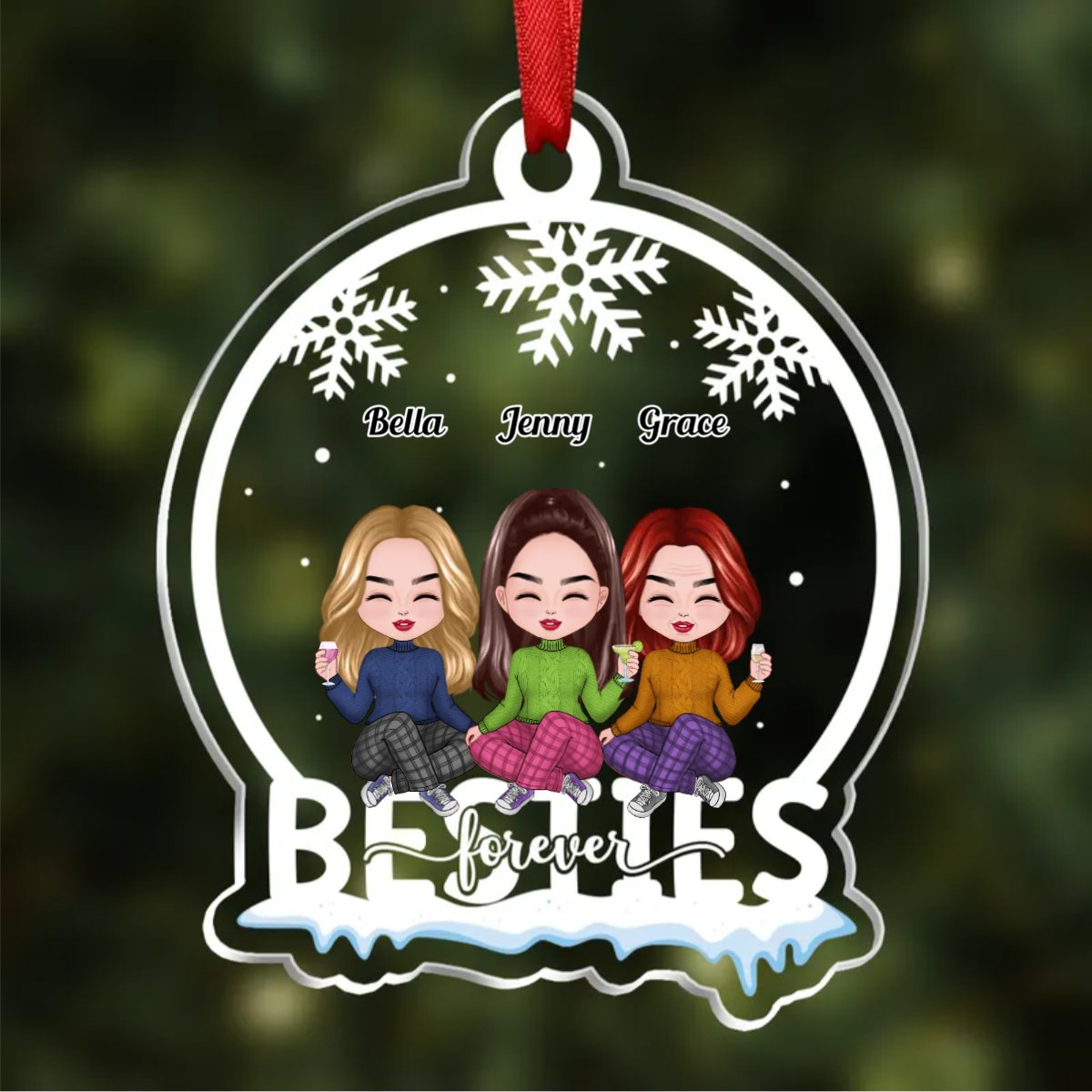 Besties - Besties Forever - Personalized Christmas Transparent Ornament - Makezbright Gifts