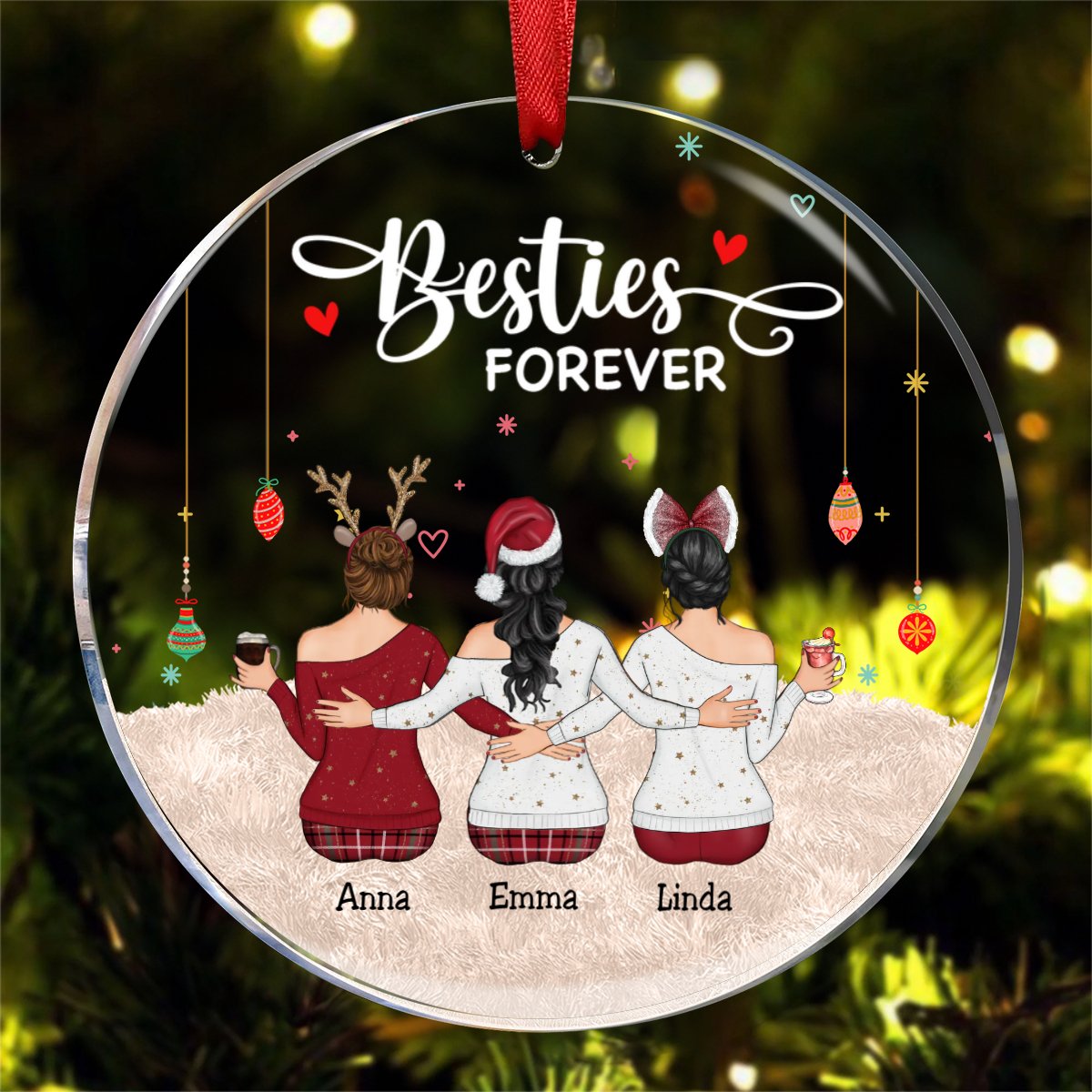 Besties - Besties Forever - Personalized Circle Ornament - Makezbright Gifts