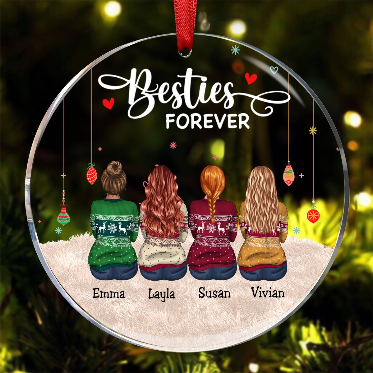 Besties - Besties Forever - Personalized Circle Ornament - Makezbright Gifts