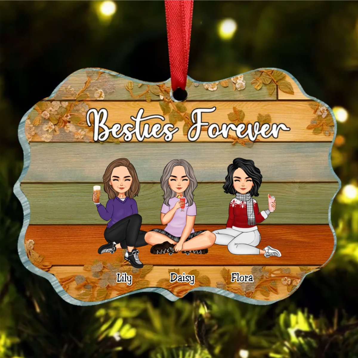 Besties - Besties Forever - Personalized Circle Ornament (LH) - Makezbright Gifts