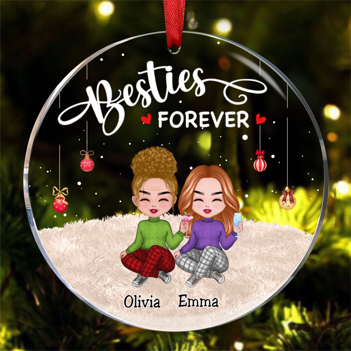 Besties - Besties Forever - Personalized Circle Ornament (NM) - Makezbright Gifts