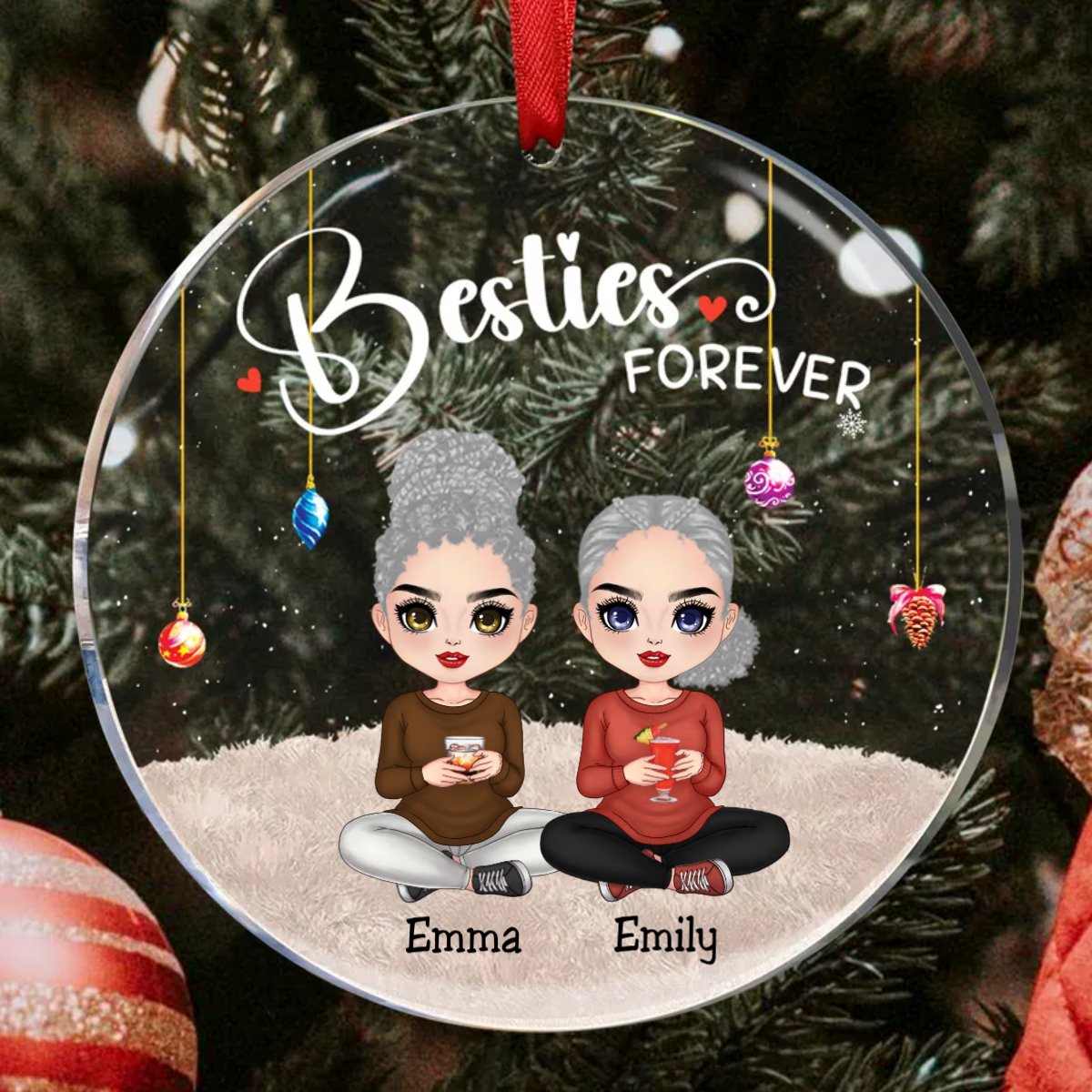 Besties - Besties Forever - Personalized Circle Ornament (TB) - Makezbright Gifts