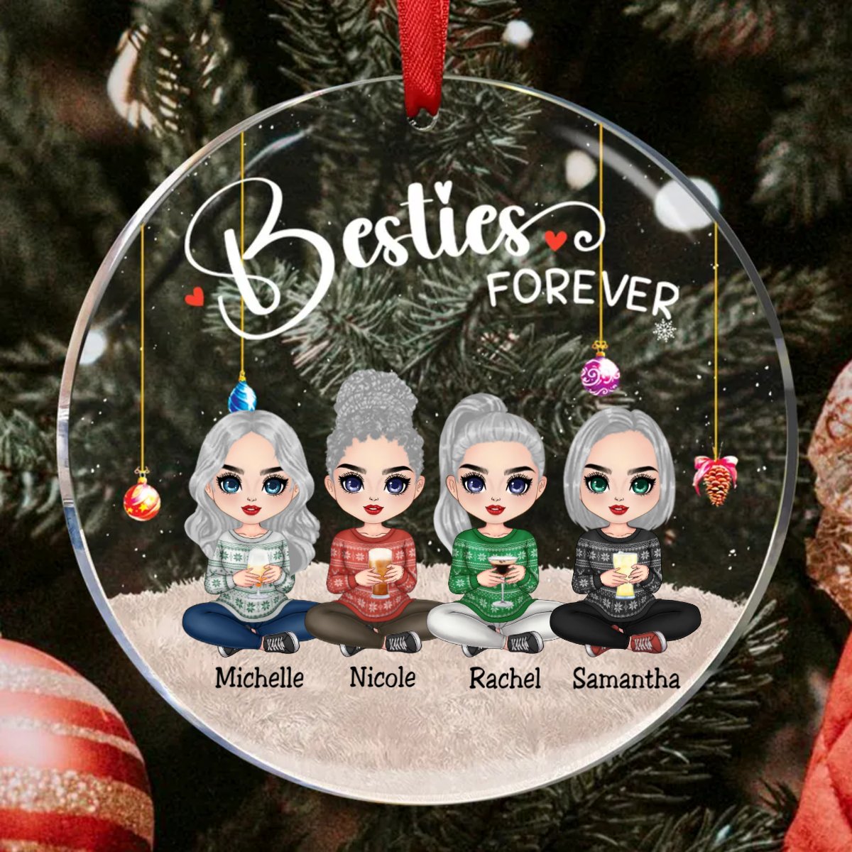 Besties - Besties Forever - Personalized Circle Ornament (TB) - Makezbright Gifts