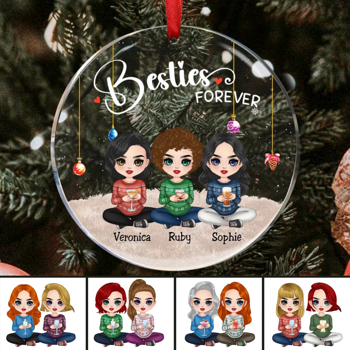 Besties - Besties Forever - Personalized Circle Ornament (TB) - Makezbright Gifts