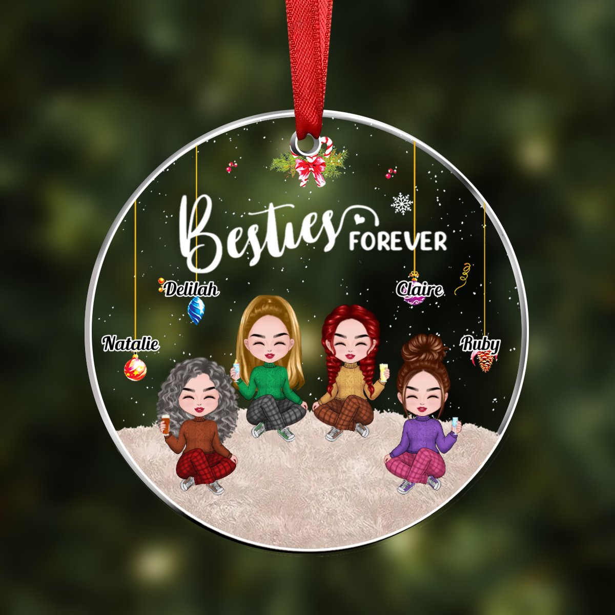 Besties - Besties Forever - Personalized Circle Ornament (Ver 2) - Makezbright Gifts