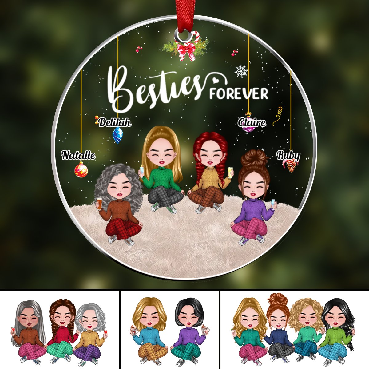 Besties - Besties Forever - Personalized Circle Ornament (Ver 2) - Makezbright Gifts