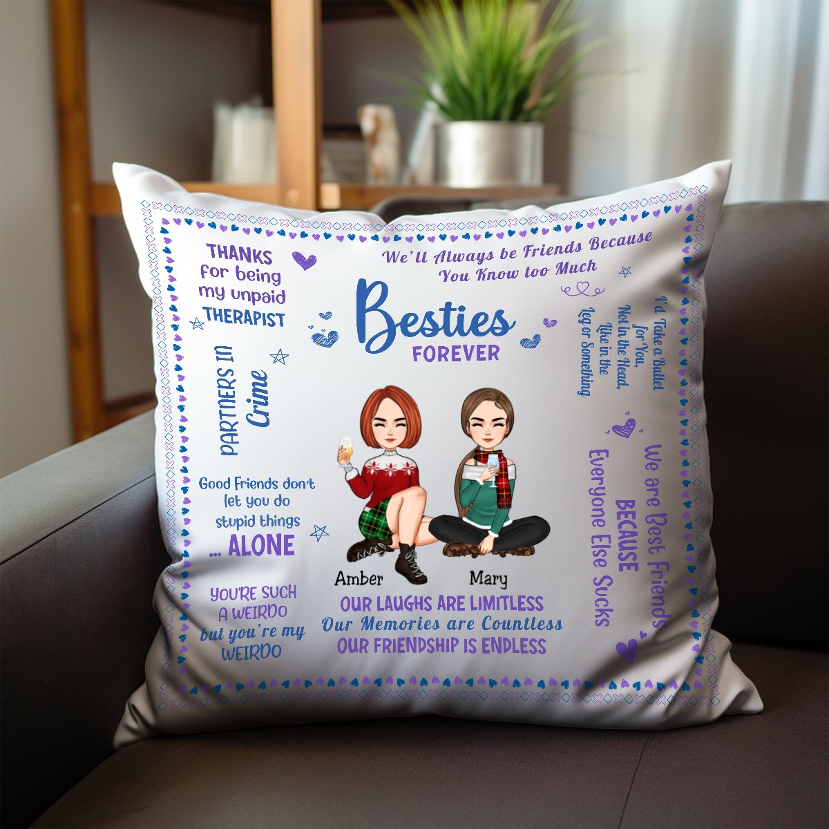 Besties - Besties Forever - Personalized Pillow - Makezbright Gifts