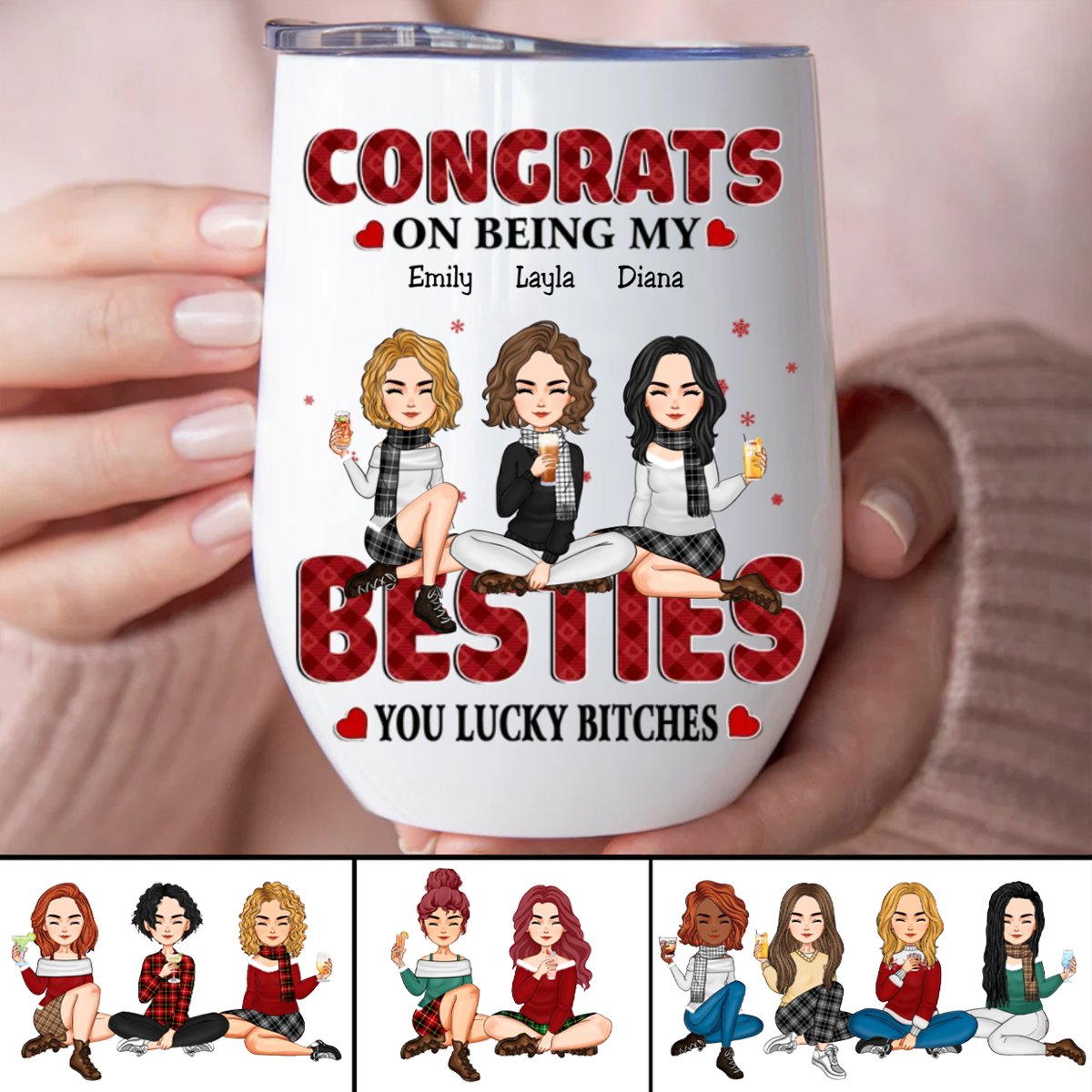 Besties - Congrats On Being My Bestie Friendship Gift - Personalized Wine Tumbler - Makezbright Gifts