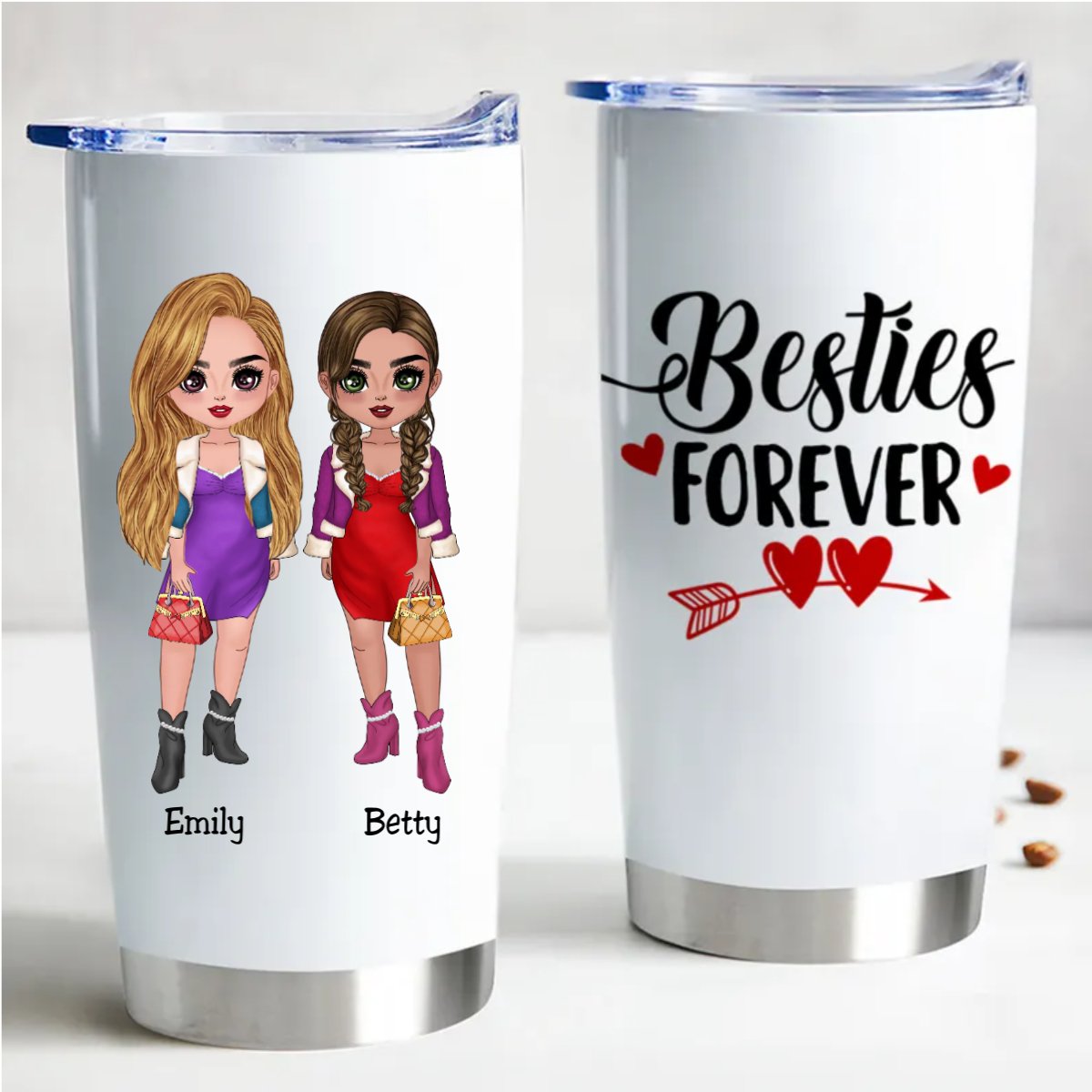 Besties Forever 20oz Custom Insulated Tumbler - Makezbright Gifts