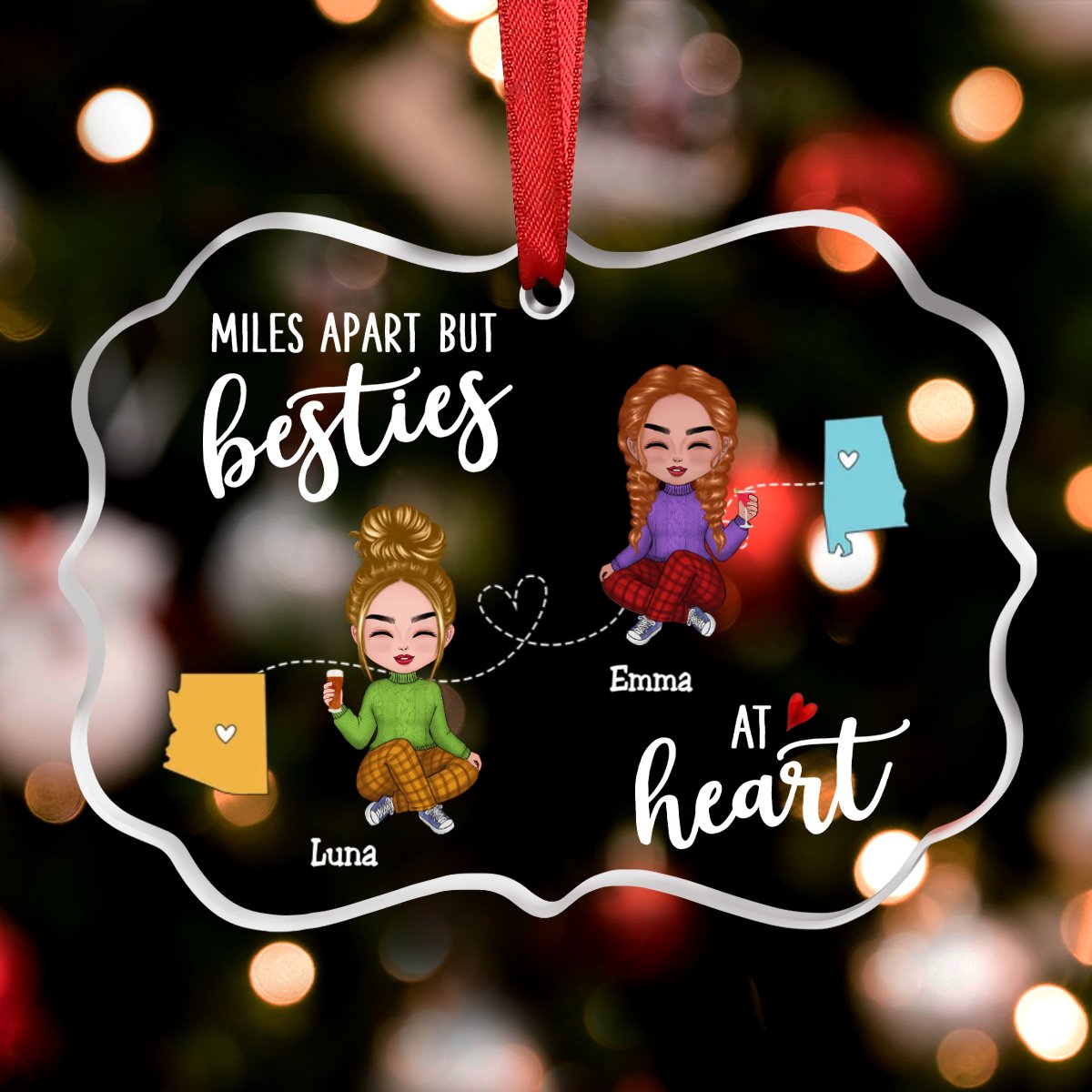 Besties - Miles Apart But Besties At Heart - Personalized Transparent Ornament (NV) - Makezbright Gifts