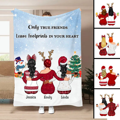 Besties - Only True Friends Leave Footprints In Your Heart - Personalized Blanket T1 - Makezbright Gifts