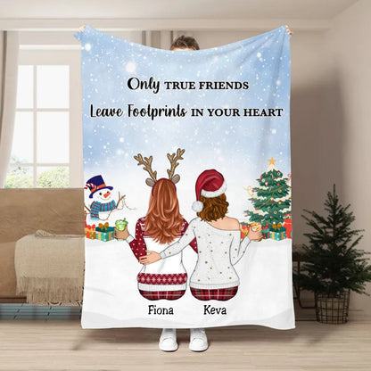 Besties - Only True Friends Leave Footprints In Your Heart - Personalized Blanket T1 - Makezbright Gifts