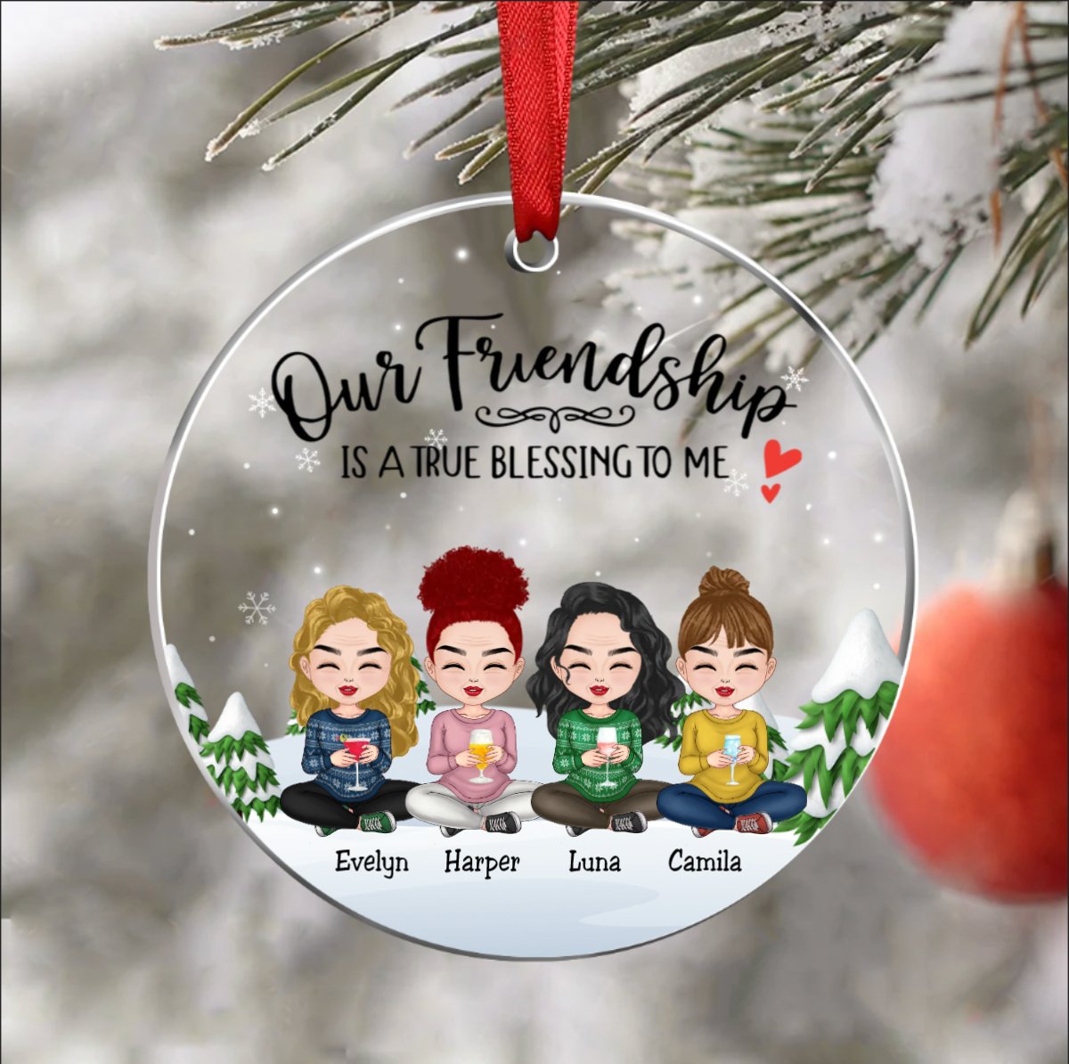 Besties - Our Friendship Is A True Blessing To Me - Personalized Transparent Ornament Ver 2 - Makezbright Gifts