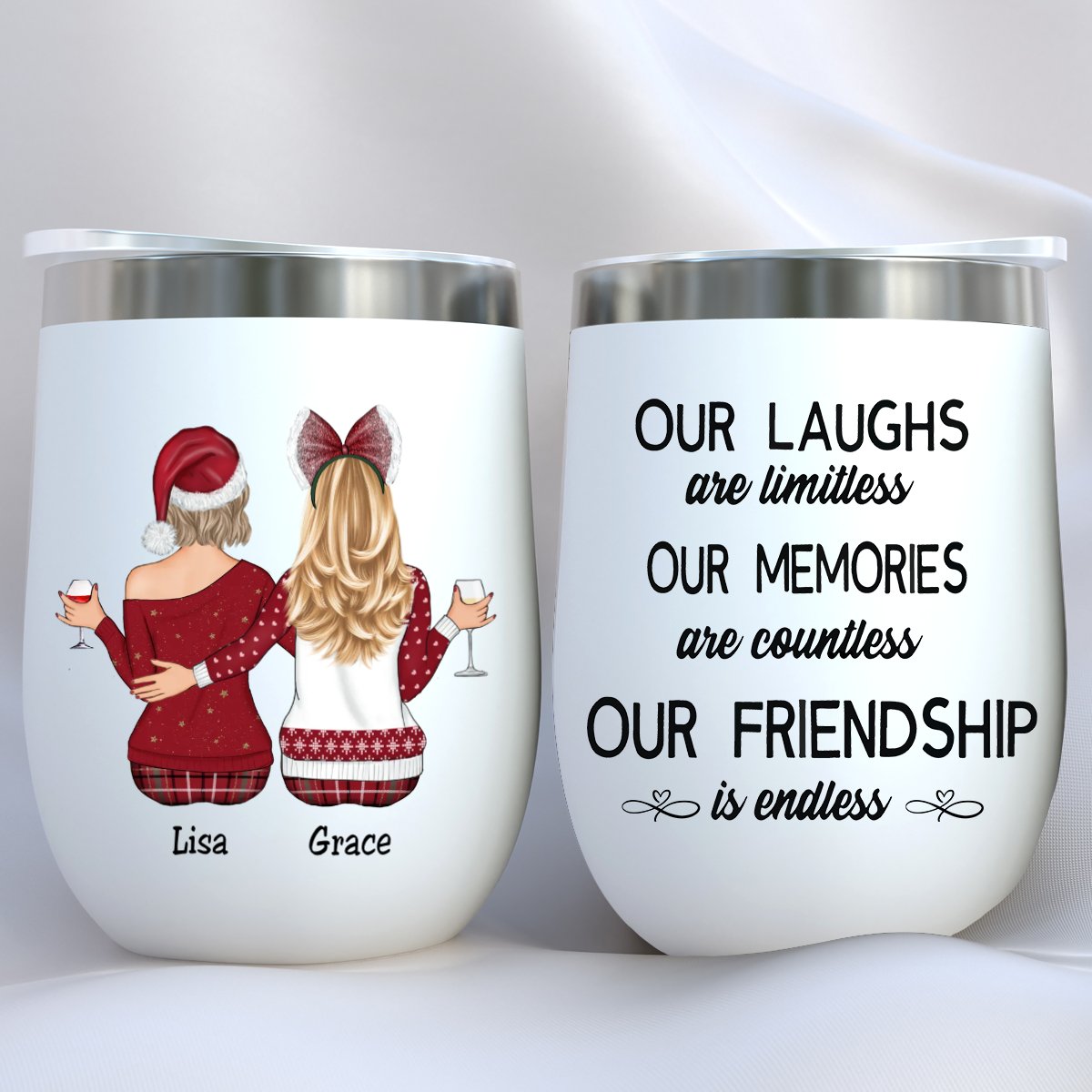 Besties - Our Laughs Are Limitless Our Memories Are Countless Our Friendship Is Endless - Personalized Wine Tumbler - Makezbright Gifts