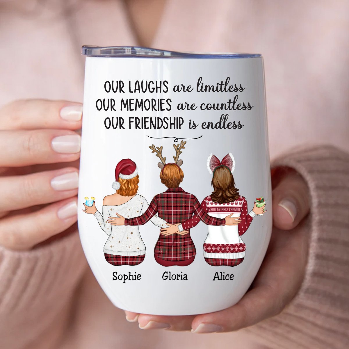 Besties - Our Laughs Are Limitless Our Memories Are Countless Our Friendship Is Endless - Personalized Wine Tumbler (HN) - Makezbright Gifts