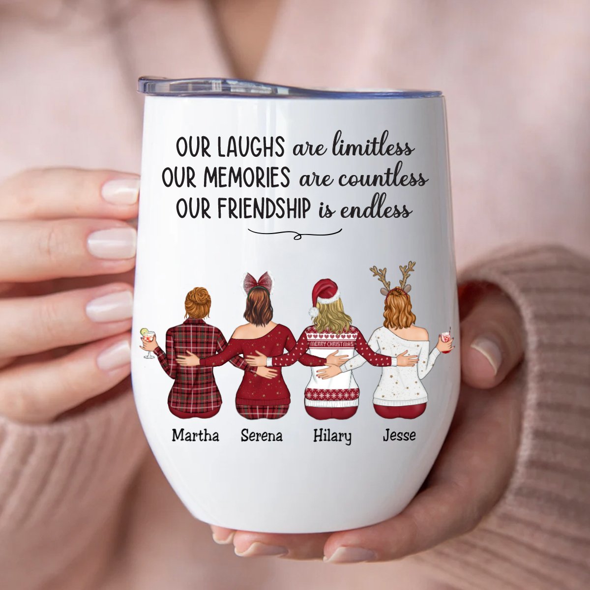 Besties - Our Laughs Are Limitless Our Memories Are Countless Our Friendship Is Endless - Personalized Wine Tumbler (HN) - Makezbright Gifts