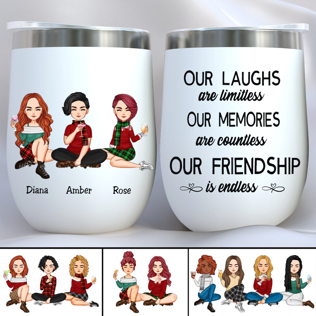 Besties - Our Laughs Are Limitless Our Memories Are Countless Our Friendship Is Endless - Personalized Wine Tumbler (QH) - Makezbright Gifts