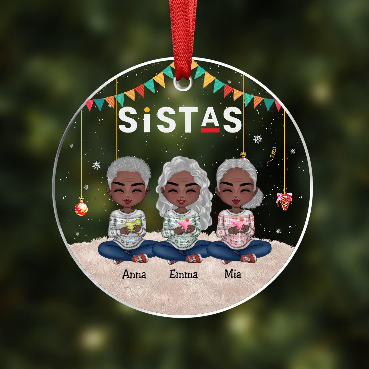 Besties - Sistas Forever - Personalized Transparent Ornament - Makezbright Gifts