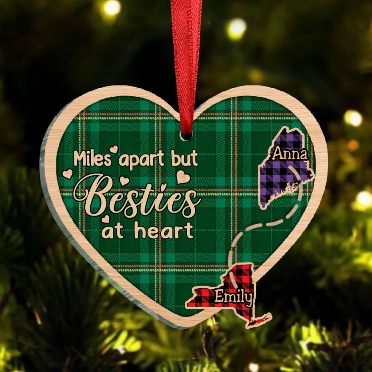 Besties - States Miles Apart But Besties At Heart - Personalized Acrylic Ornament - Makezbright Gifts