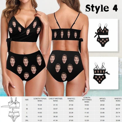 Bikini - Custom Big Face Black Swimsuit With Solid Color - Personalized Bikini Swimsuit - Makezbright Gifts