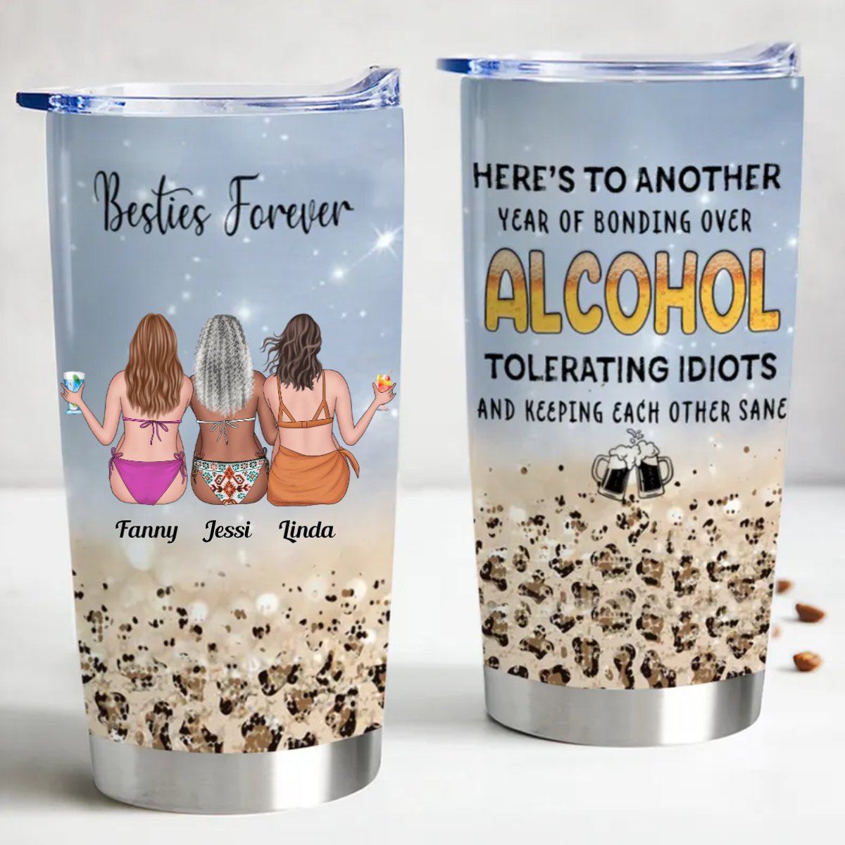 Bonding Beyond Booze - Personalized Stainless Steel Tumbler - Gift for Best Friends, Sisters, Soul Sisters - Makezbright Gifts