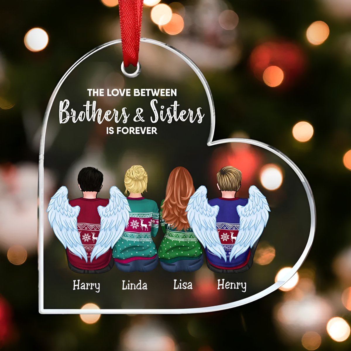 Brothers And Sisters - The Love Between Brothers And Sisters Is Forever - Personalized Heart Ornament - Makezbright Gifts