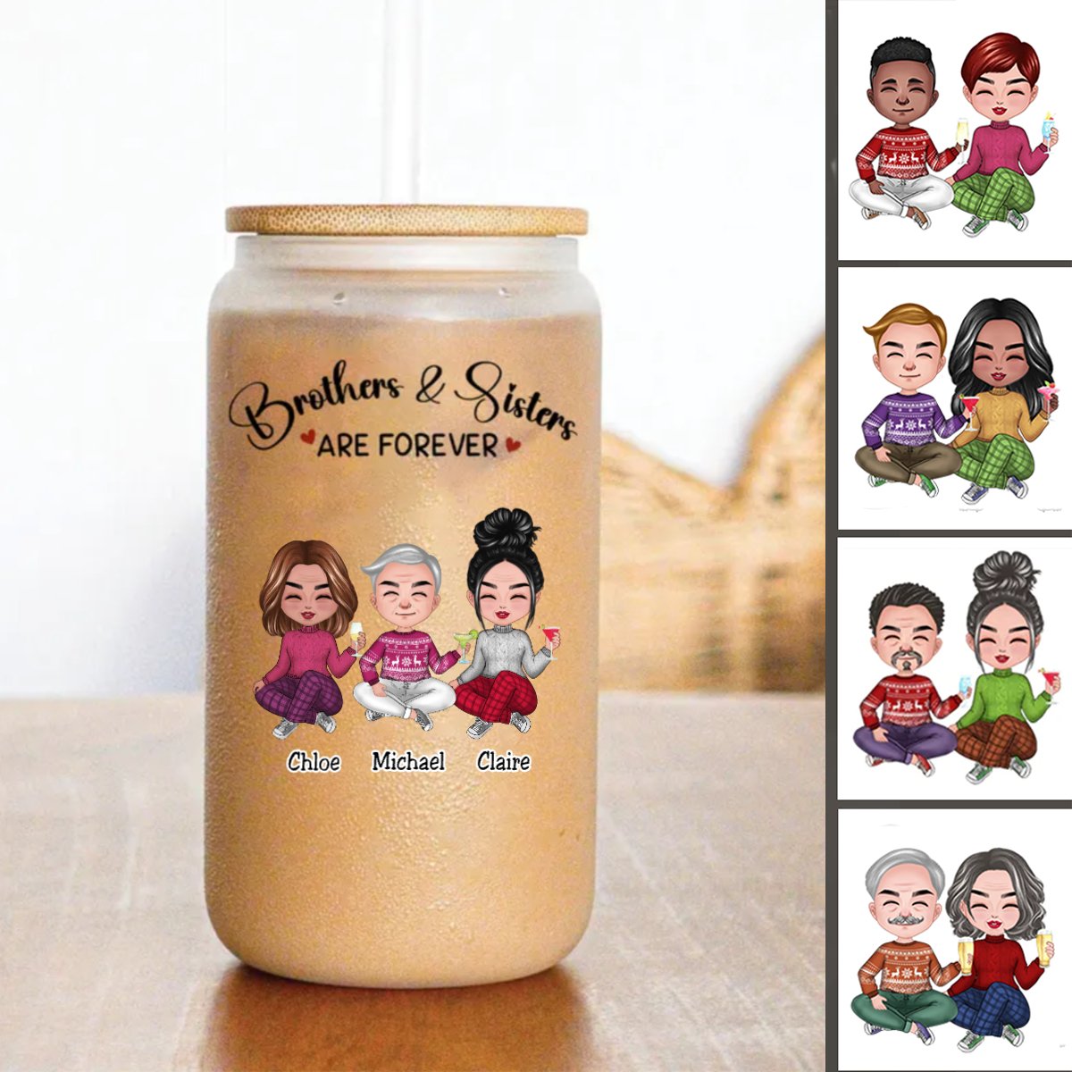 Brothers & Sisters - Brothers & Sisters Forever - Personalize Glass Can (AA) - Makezbright Gifts